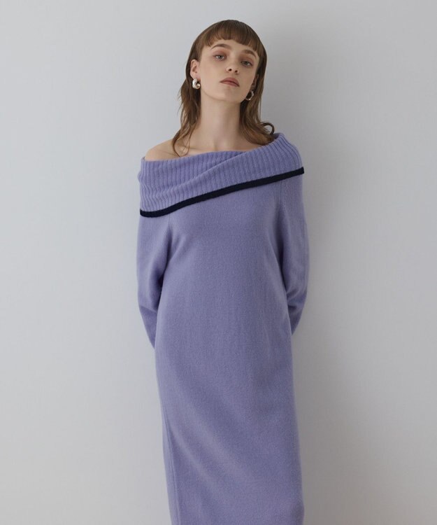 GRACE CONTINENTAL バイカラーオフショルニットワンピース ラベンダー