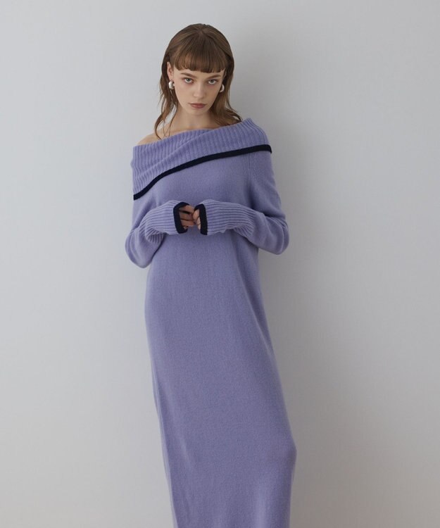 GRACE CONTINENTAL バイカラーオフショルニットワンピース ラベンダー