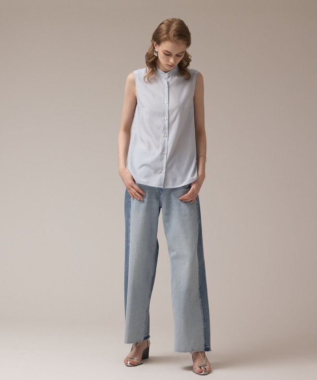 GRACE CONTINENTAL マルチフリルノースリーブブラウス サックス