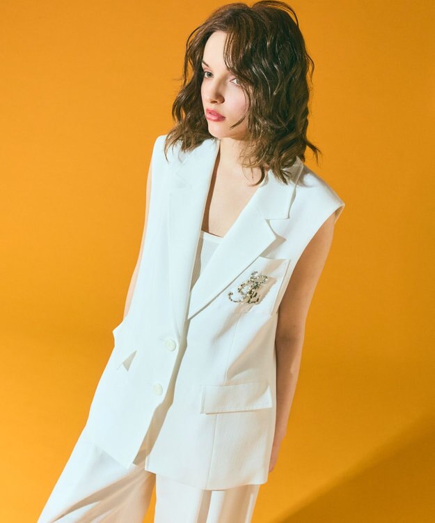 GRACE CONTINENTAL リネンタッチジレジャケット ホワイト