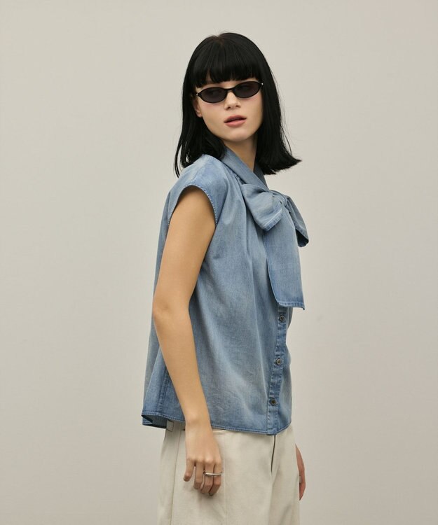GRACE CONTINENTAL シアーデニムボウタイブラウス ブルー