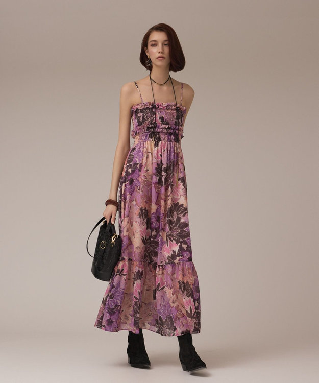 GRACE CONTINENTAL タイダイリーフプリントワンピース ラベンダー