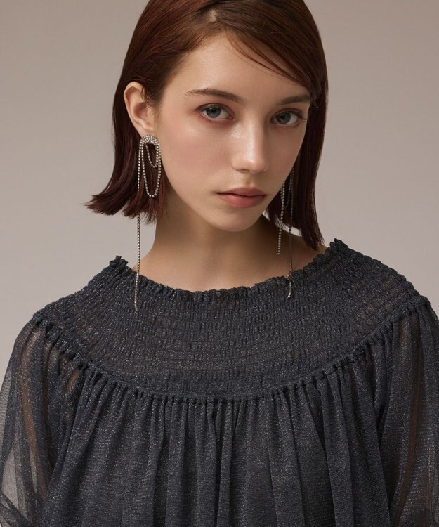 GRACE CONTINENTAL チュールシャーリングトップ ネイビー