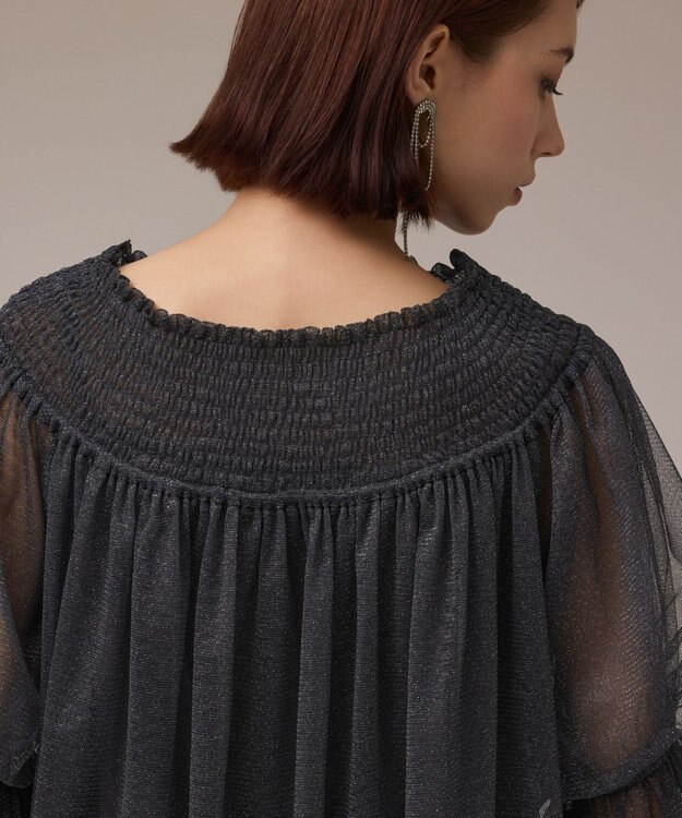 GRACE CONTINENTAL チュールシャーリングトップ ネイビー