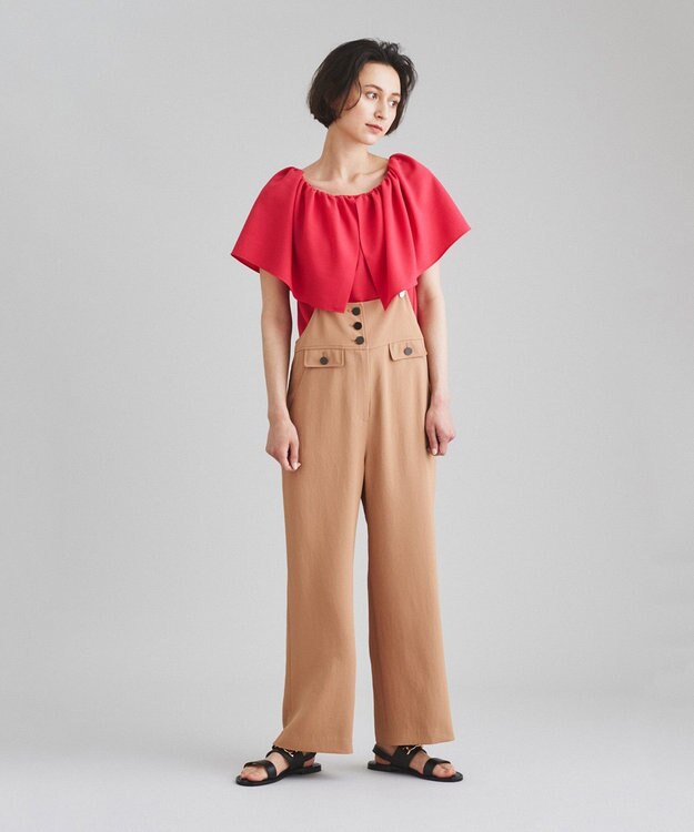 GRACE CONTINENTAL ストラップストレートサロペ キャメル