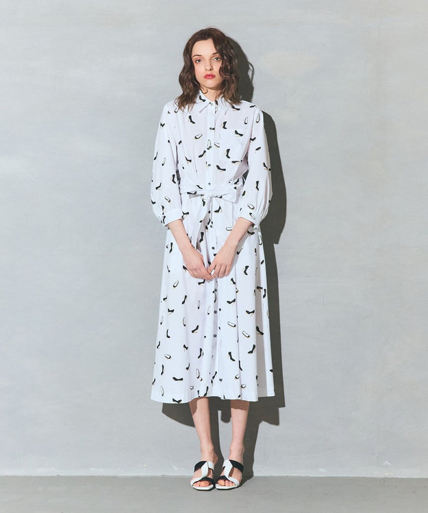 GRACE CONTINENTAL ヒールプリントシャツドレス ホワイト