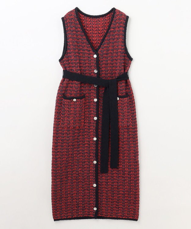 GRACE CONTINENTAL バイカラージャガードニットワンピース レッド