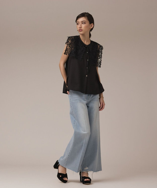 GRACE CONTINENTAL パターンレースカラーブラウス ブラック