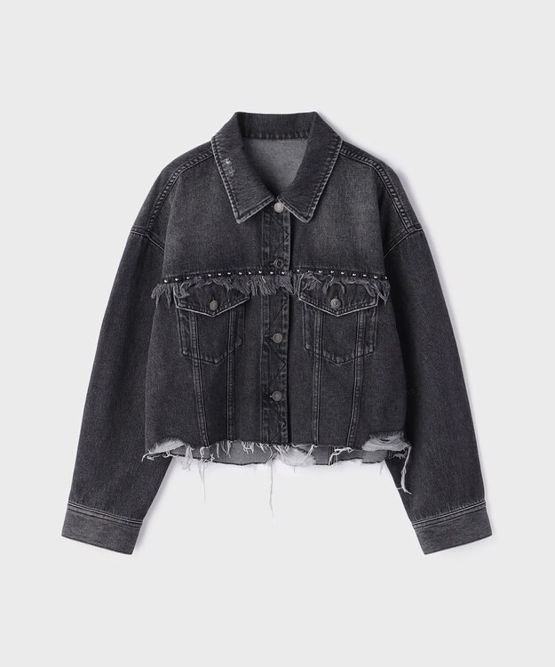 GRACE CONTINENTAL フリンジスタッズデニムジャケット ブラック