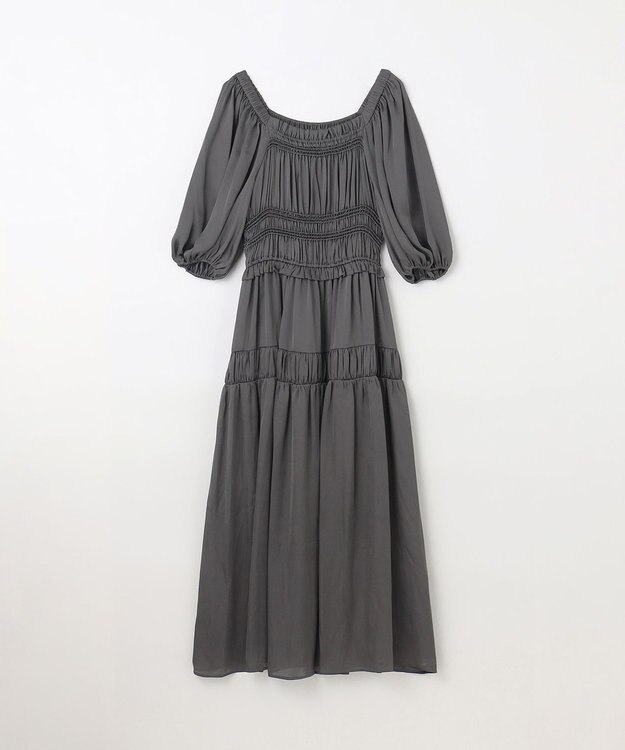 GRACE CONTINENTAL スクエアギャザーワンピース グレー