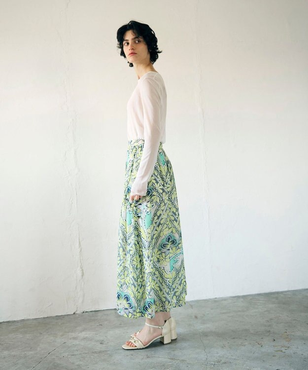 GRACE CONTINENTAL シフォンプリントギャザースカート イエロー