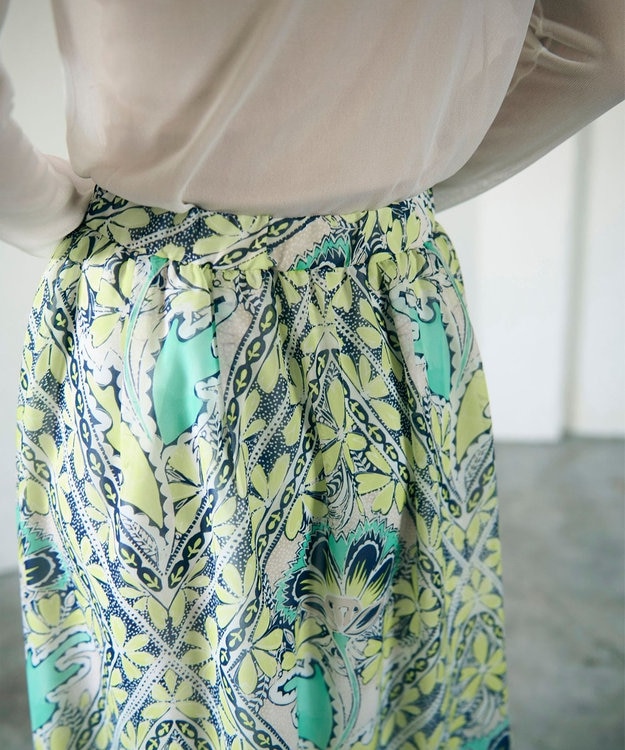 GRACE CONTINENTAL シフォンプリントギャザースカート イエロー