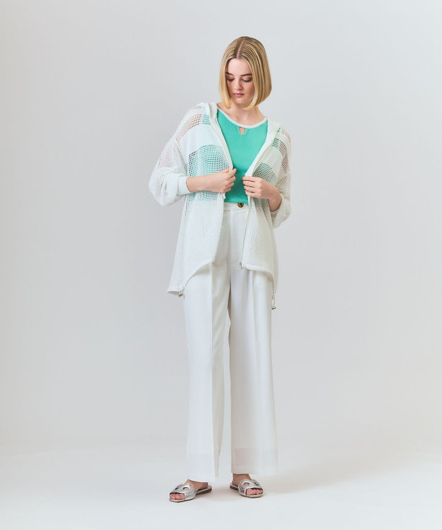 GRACE CONTINENTAL ボーダーメッシュフーディ ホワイト