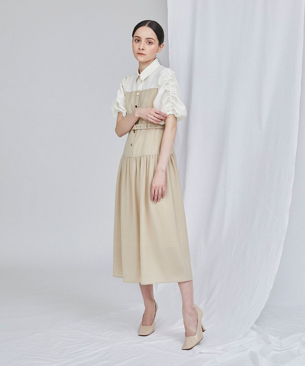 GRACE CONTINENTAL バイカラーシャツワンピース ベージュ