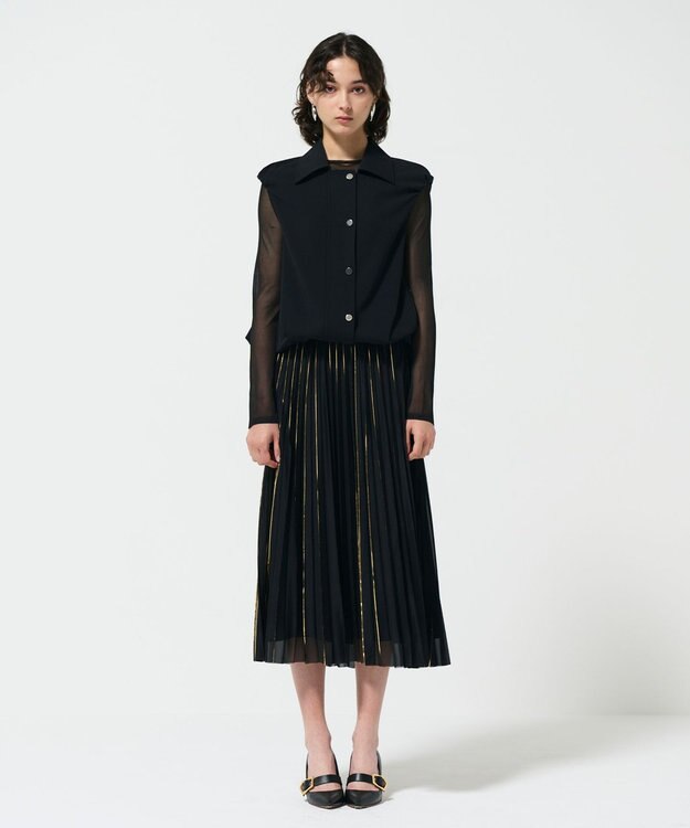 GRACE CONTINENTAL フォイルラインプリーツスカート ブラック