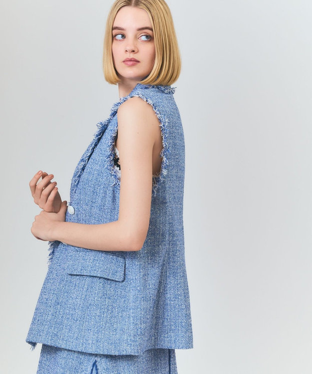 GRACE CONTINENTAL シャンブレーツイードジレ ブルー