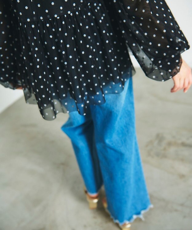 GRACE CONTINENTAL ドットフロッキーチュールトップ ブラック