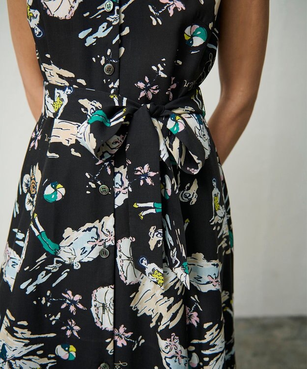 GRACE CONTINENTAL バックコンシャスプリントワンピース ブラック