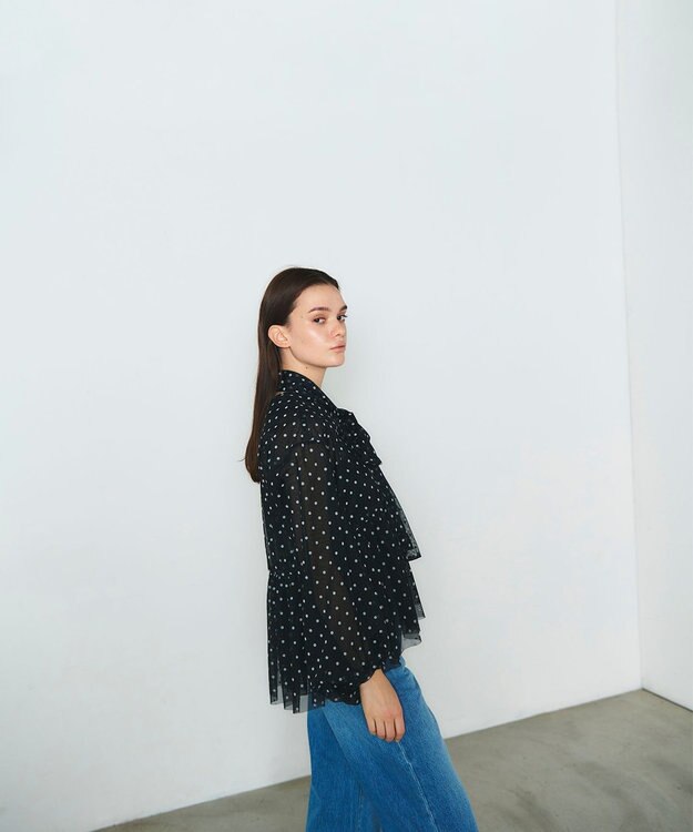 GRACE CONTINENTAL ドットフロッキーチュールトップ ブラック