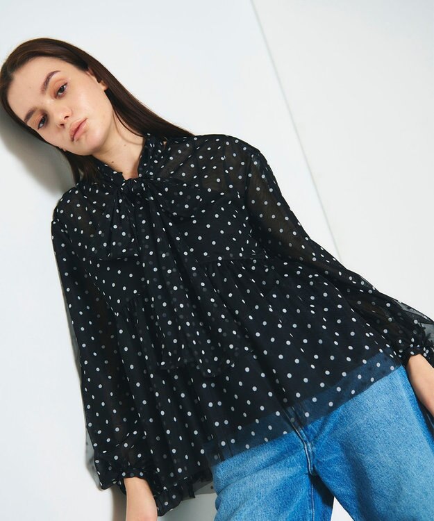 GRACE CONTINENTAL ドットフロッキーチュールトップ ブラック