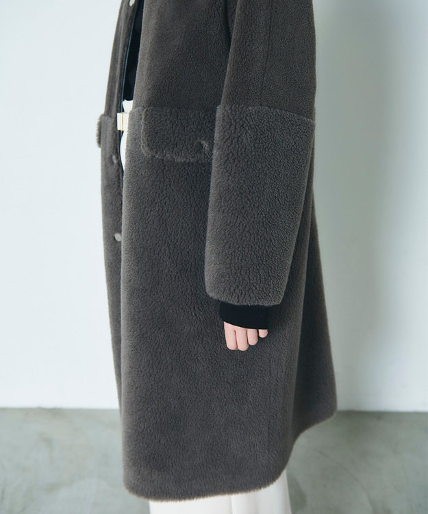 GRACE CONTINENTAL ノーカラーボアムートンコート グレー