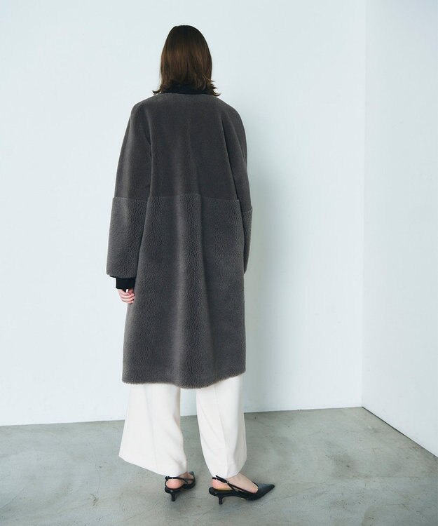 GRACE CONTINENTAL ノーカラーボアムートンコート グレー