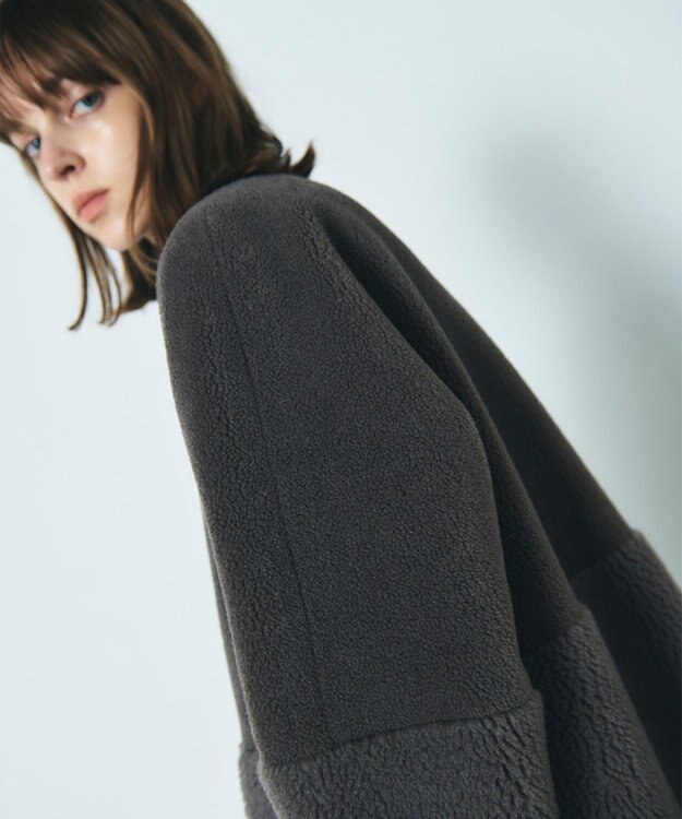 GRACE CONTINENTAL ノーカラーボアムートンコート グレー