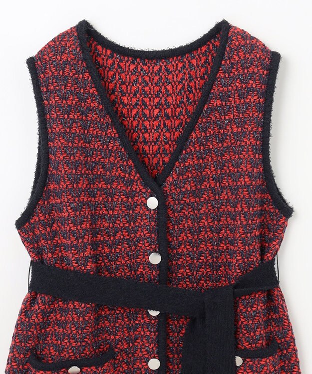 GRACE CONTINENTAL バイカラージャガードニットワンピース レッド