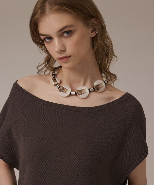 GRACE CONTINENTAL フリンジイレヘムニットトップ チャコール