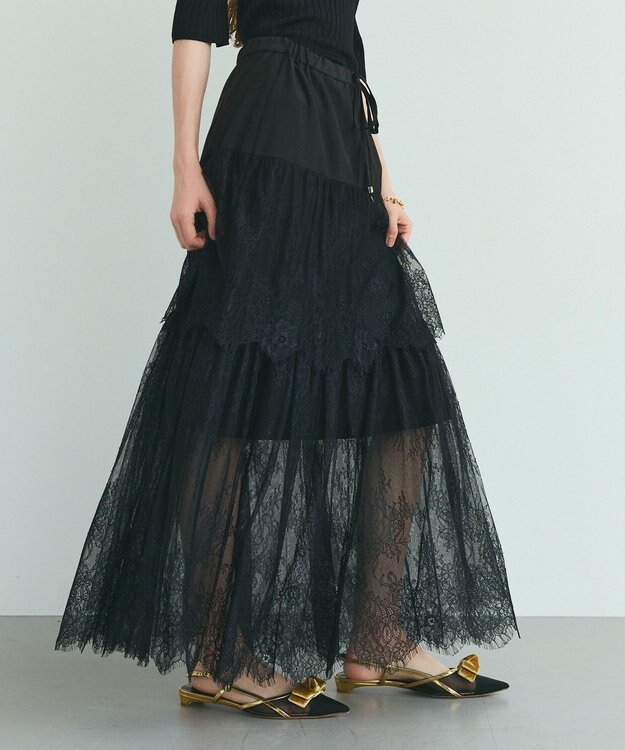 GRACE CONTINENTAL レース切替ティアードスカート ブラック