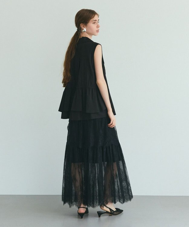 GRACE CONTINENTAL レース切替ティアードスカート ブラック