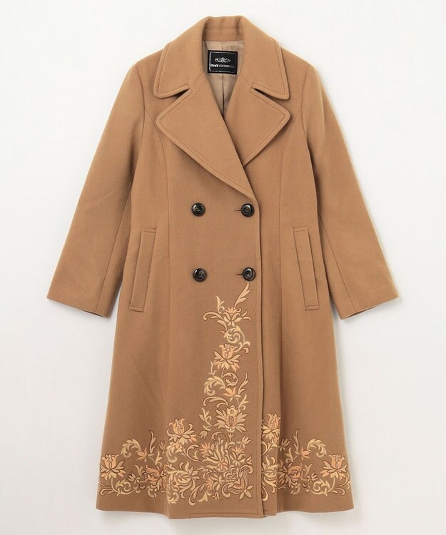 GRACE CONTINENTAL 刺繍ウールコート キャメル
