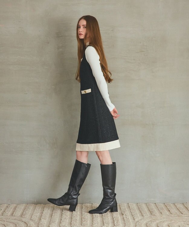 GRACE CONTINENTAL ツイードトリミングワンピース ブラック