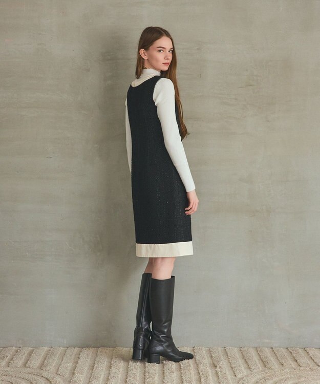 GRACE CONTINENTAL ツイードトリミングワンピース ブラック