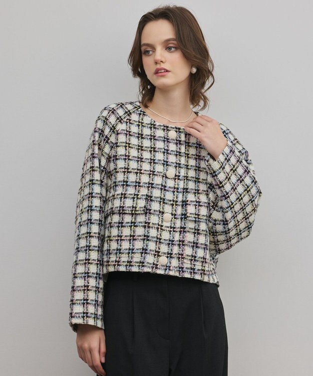 GRACE CONTINENTAL レースヘムツイードジャケット ブラック