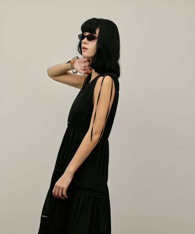 GRACE CONTINENTAL コットンシルクティアードワンピース ブラック