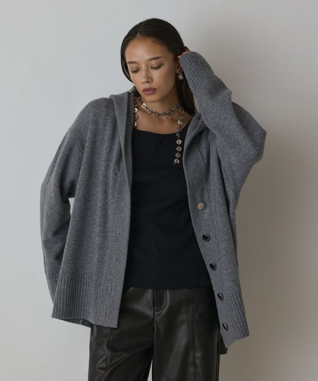 GRACE CONTINENTAL ウールフードニットカーディガン グレー