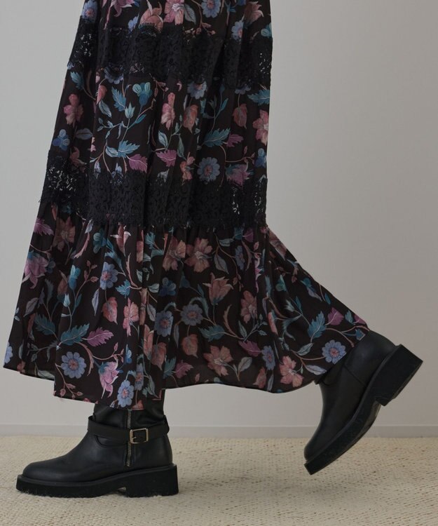 GRACE CONTINENTAL サラサプリントティアードワンピース ブラック