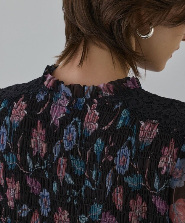 GRACE CONTINENTAL サラサプリントティアードワンピース ブラック