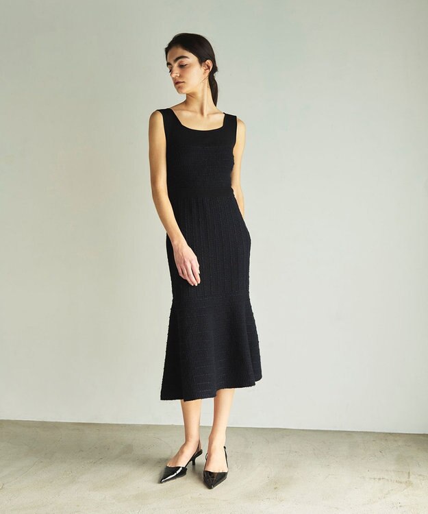 GRACE CONTINENTAL ツイードマーメイドニットワンピース ブラック
