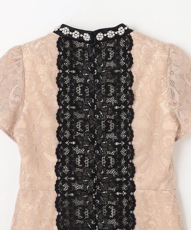 GRACE CONTINENTAL ビジュー衿レースドレス ベージュ