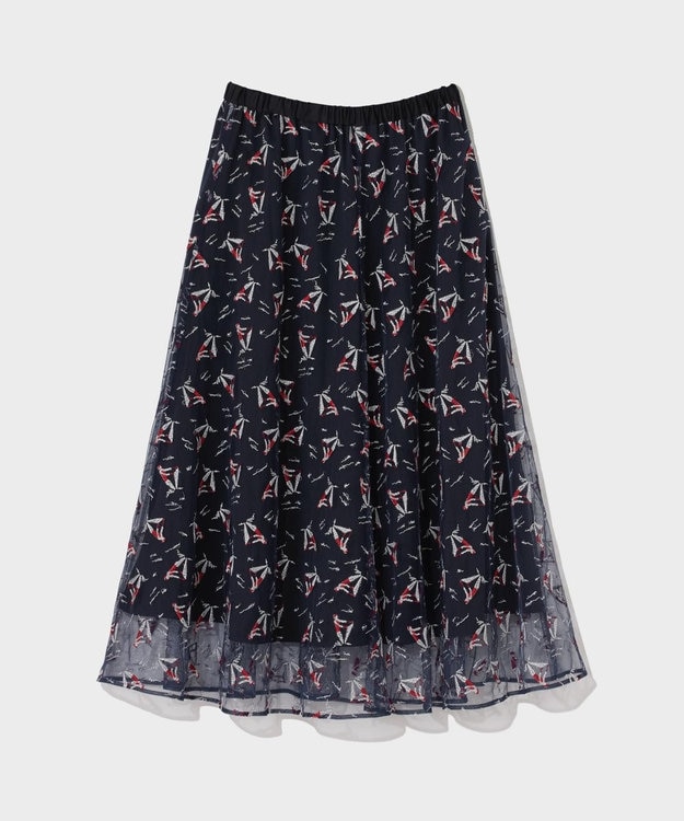 GRACE CONTINENTAL マリンembフレアスカート ネイビー