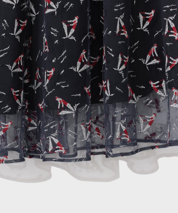 GRACE CONTINENTAL マリンembフレアスカート ネイビー