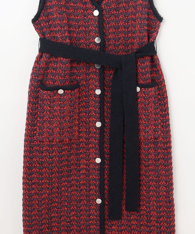 GRACE CONTINENTAL バイカラージャガードニットワンピース レッド