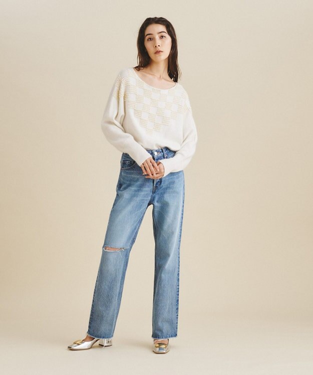 GRACE CONTINENTAL 刺繍ドルマンニットトップ ホワイト