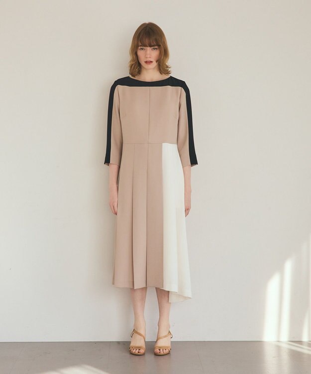GRACE CONTINENTAL カラーブロックドレス ベージュ