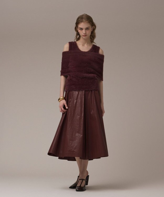 GRACE CONTINENTAL オフタートルニットトップ ボルドー