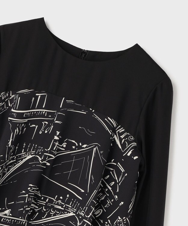 GRACE CONTINENTAL プリントコンビドレス ブラック