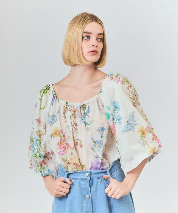 GRACE CONTINENTAL ボタニカルドレープブラウス キナリ