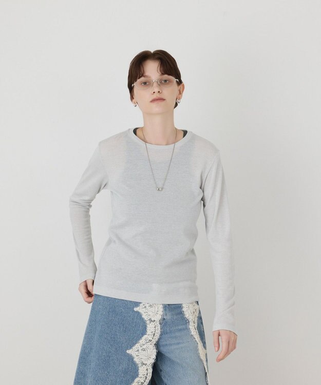 GRACE CONTINENTAL ラメクルーカットトップ ホワイト